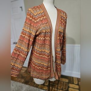 Red, Orange Striped Long Sleeve Knit Cardigan, Ruby Rd. Boho Aztec Style, XL
